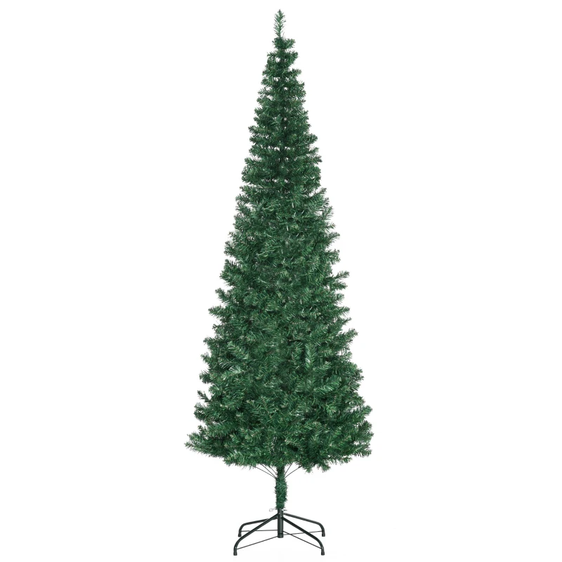 HOMCOM Albero di Natale Slim Artificiale 210 cm con Rami Realistici, Albero di Natale Alto e Stretto con Base Pieghevole, Verde