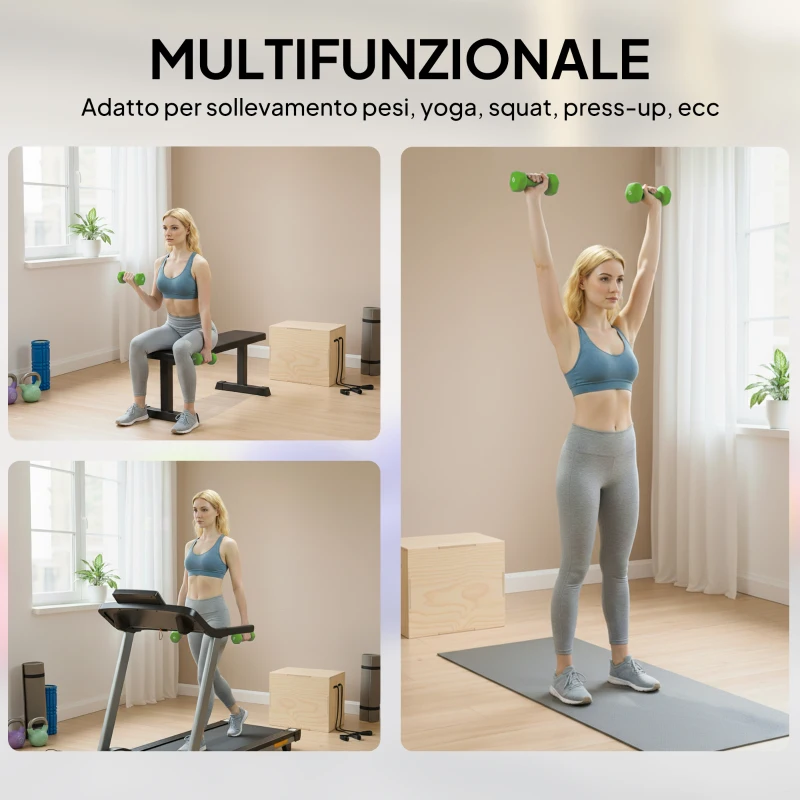 HOMCOM Set 4 Manubri Multiusi Esagonali da 20 kg Totali in Acciaio e PU da 1 a 4kg, Multicolore