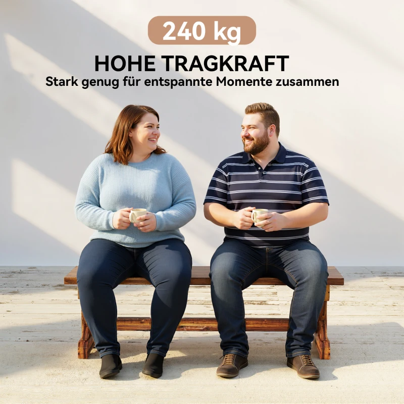 Outsunny 2-Sitzer Gartenbank wetterfest Sitzbank aus Holz Parkbank mit X-Basis  240kg Belastbar 114 x 40 x 46 cm Verkohlt