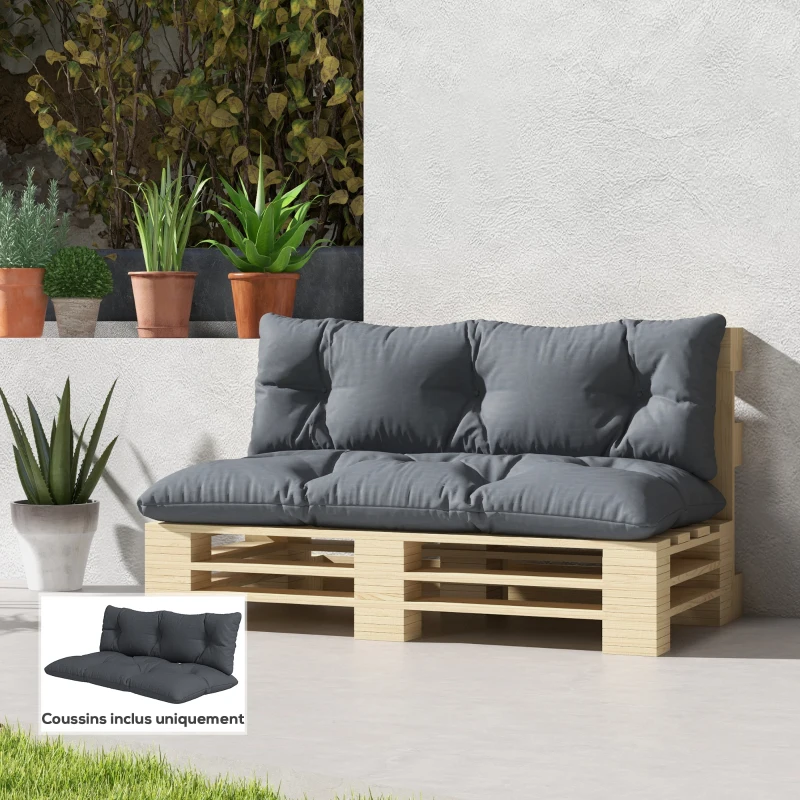 Outsunny Ensemble de 2 coussins d'extérieur pour banquette 1 coussin d'assise et 1 coussins de dossier polyester hydrofuge gris