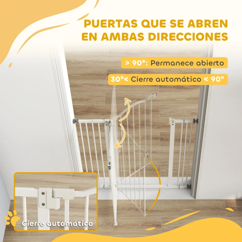 PawHut Barrera de Seguridad para Perros 74-87 cm con Extensión Montaje a Presión Doble Bloqueo para Puerta Escalera Blanco