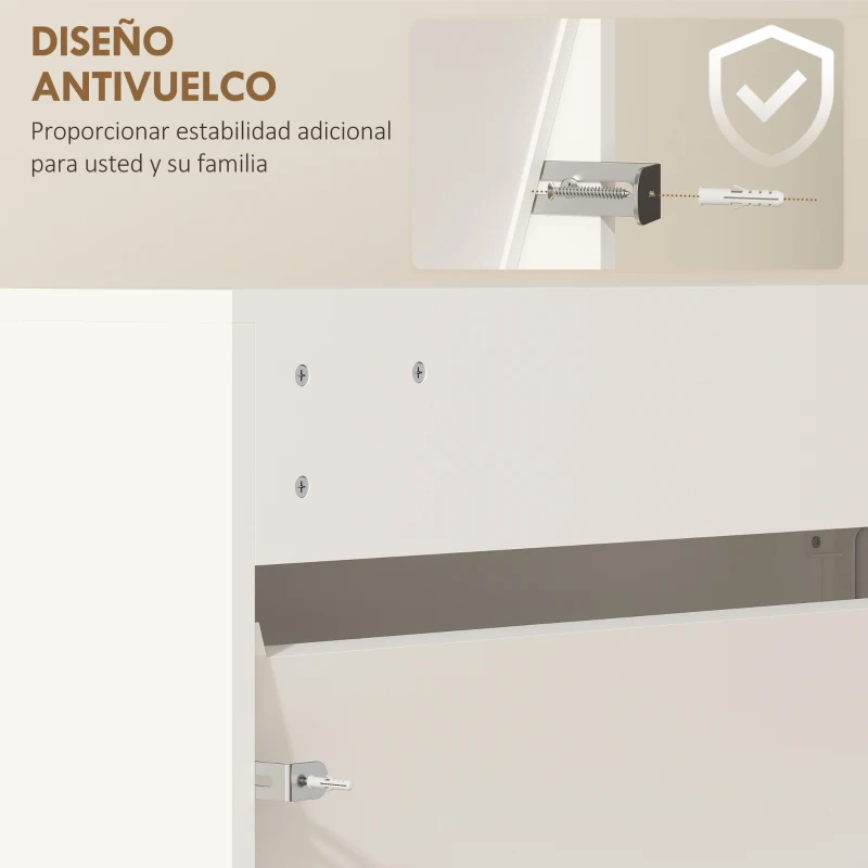 HOMCOM Zapatero Entrada Recibidor con 3 Puertas con Espejo Zapatero Estrecho para 9 Pares de Zapatos 65x17x114,5 cm Blanco