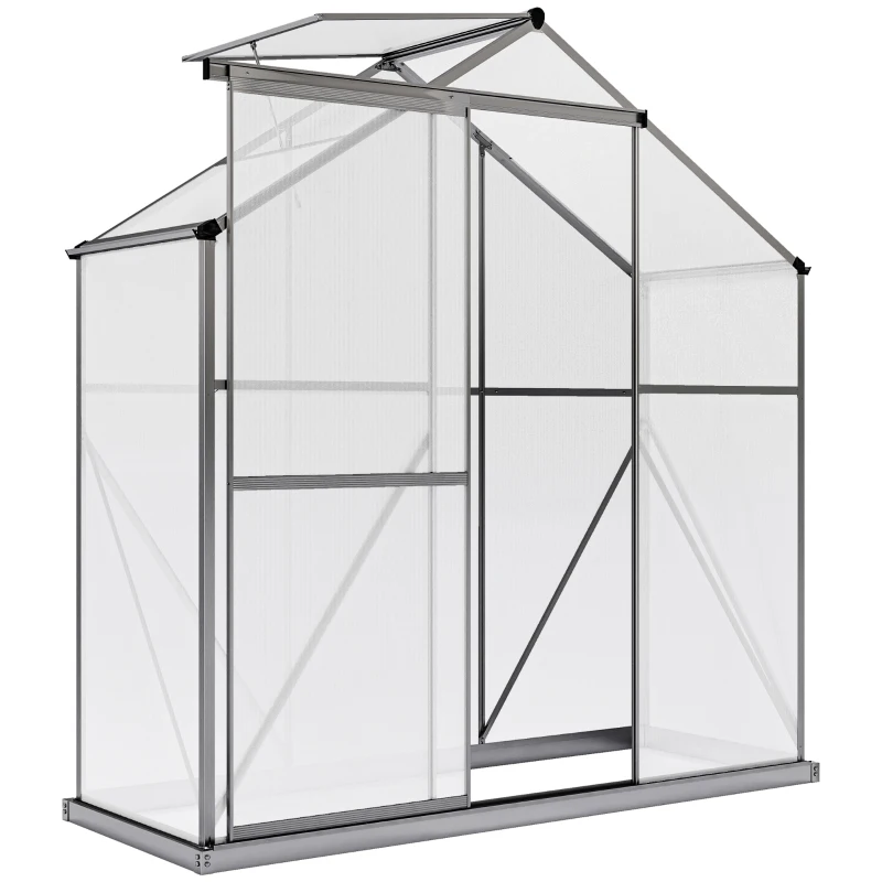Outsunny 6 x 2.5ft Polycarbonate Greenhouse Walk-In Green House with Rain Gutter, Sliding Door, Window, Foundation, Dark Grey