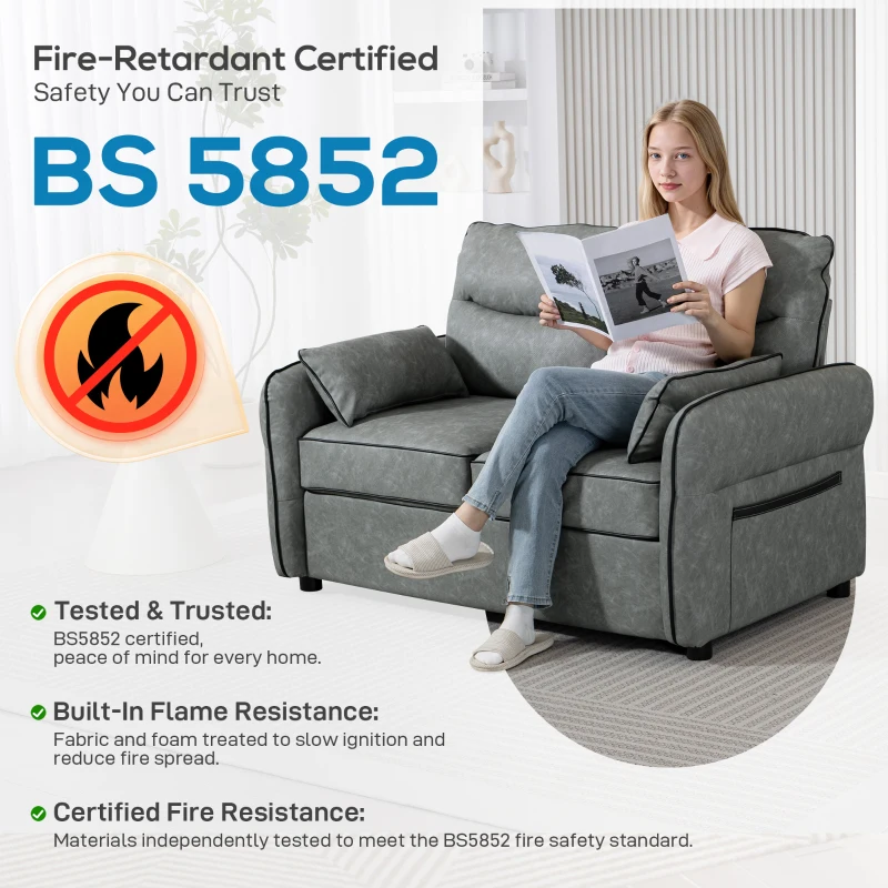 HOMCOM 2 Seater Sofa, Faux Leather Loveseat - Grey