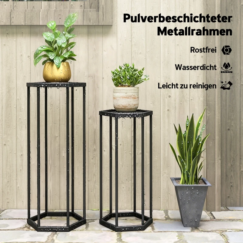 Outsunny 2-delige set plantenstandaarden voor binnen en buiten, hexagonale metalen pothouders voor tuin, terras, balkon