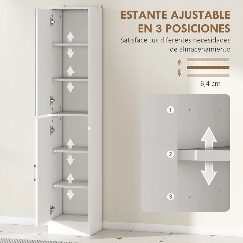 kleankin Armario para Baño Alto Mueble Columna de Baño con Espejo 2 Puertas y Estantes Ajustables Multiusos 32x28x162 cm Blanco