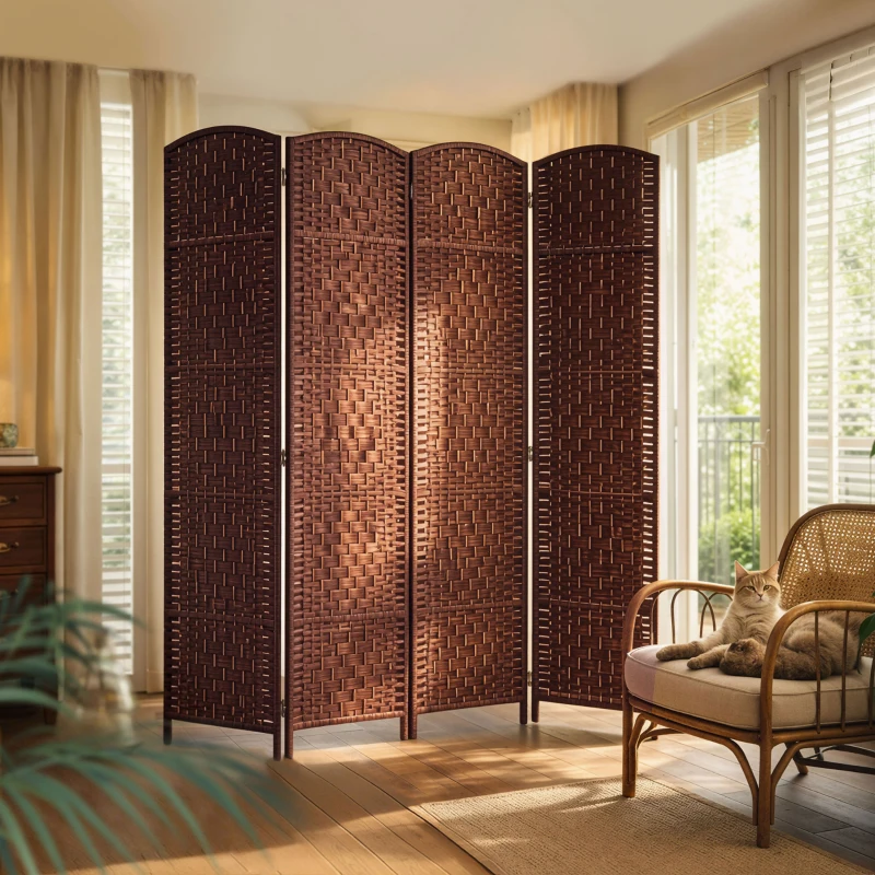 HOMCOM Paravent en bois séparateur de pièce closion de séparation pliable 4 panneaux 180 x 190 cm marron