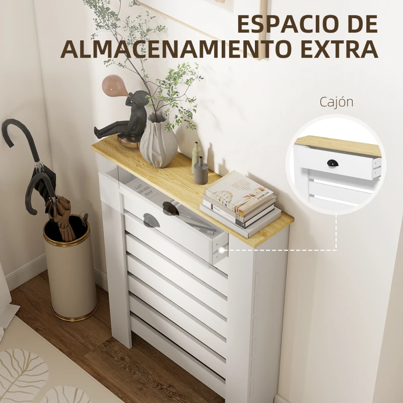 HOMCOM Cubre Radiadores de MDF con Cajón Cubierta para Radiador para Salón Dormitorio Pasillo 78x19x95,5 cm Blanco