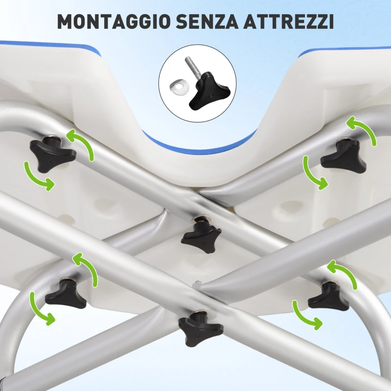 HOMCOM Sgabello da Doccia Regolabile in Altezza con Maniglione, Seduta Imbottita a U e Piedini Antiscivolo, Blu