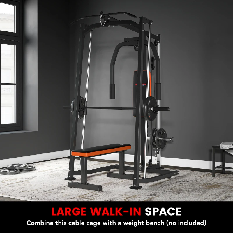 SPORTNOW 3-in-1 Gym Station with 17-level Squat Rack Dual Cable Pulley System Home Strength Training, Black