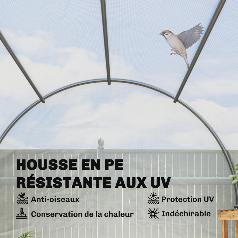 Outsunny Serre de Jardin Tunnel Surface Sol 7 m² 3,5L x 2l x 2H m châssis Tubulaire renforcé 18 mm 6 fenêtres Blanc