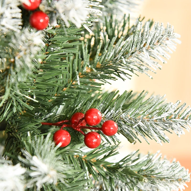 HOMCOM Árbol de Navidad Nevado Artificial 180 cm Árbol de Navidad con 300 Luces LED Blanco Cálido 618 Ramas Ignífugas de Plástico Decoraciones Incluidas y Base Plegable Ø65x180 cm Verde