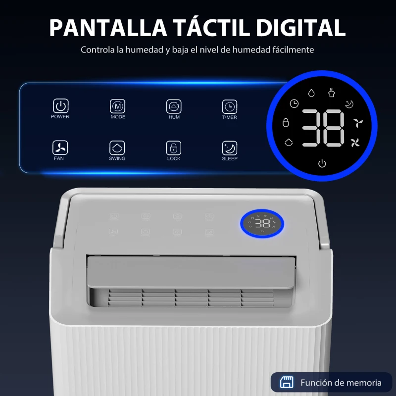 HOMCOM Deshumidificador 35L/Día para 40-90 ㎡ Luz Indicador de Humedad Depósito 5,5 Litros Drenaje Continuo Temporizador 24H