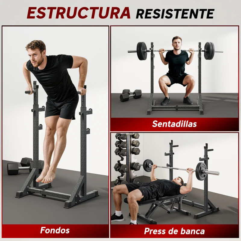 SPORTNOW Soporte para Barras de Pesas con Ancho y Altura Ajustable Rack Musculación con Marco de Acero Carga 150 kg Negro