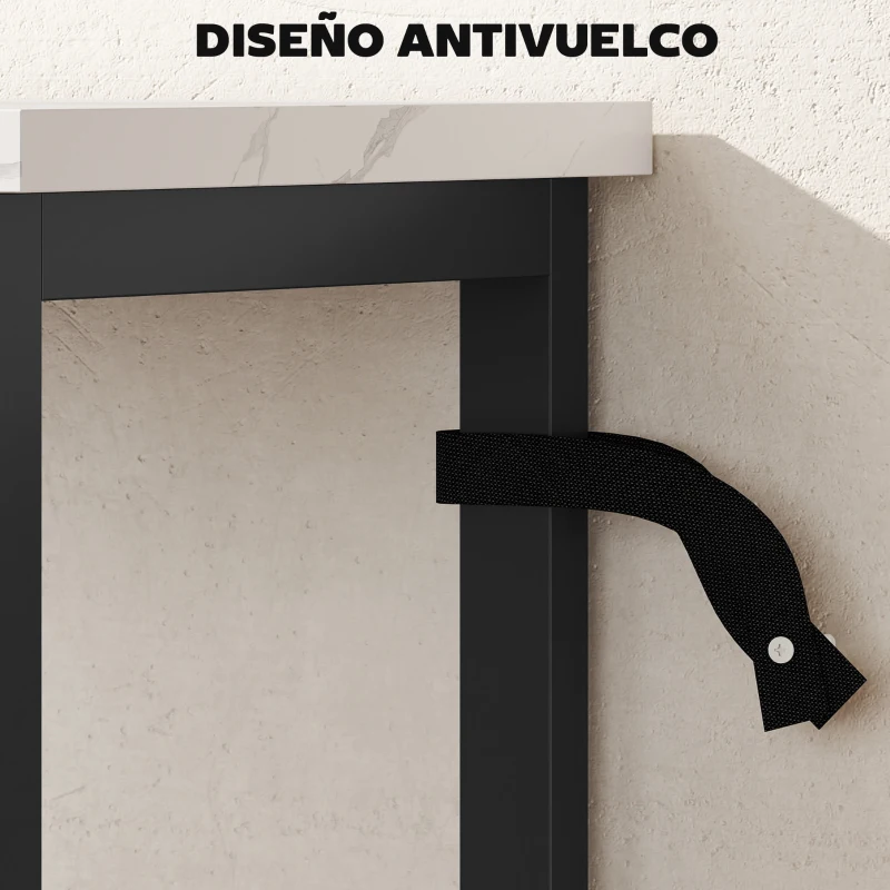 HOMCOM Consola Recibidor Estrecha con Superficie con Efecto Mármol Estante Abierto y Marco de Metal 100x30x81 cm Blanco