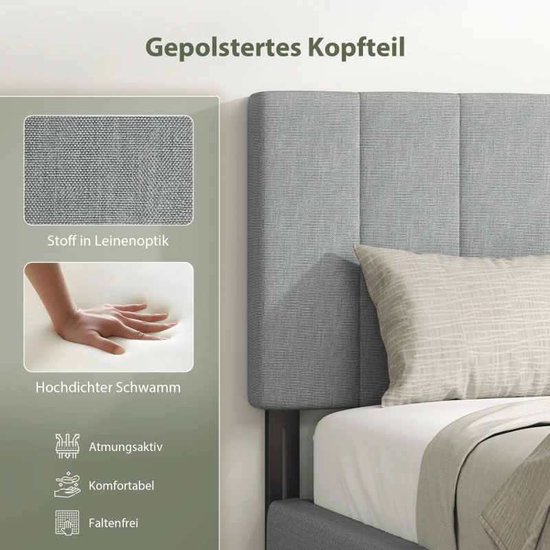 HOMCOM Kopfteil 3-fach höhenverstellbar Bettkopfteil mit Metallbeinen Leinenoptik für Schlafzimmer 160x10x106/116/126 cm Grau
