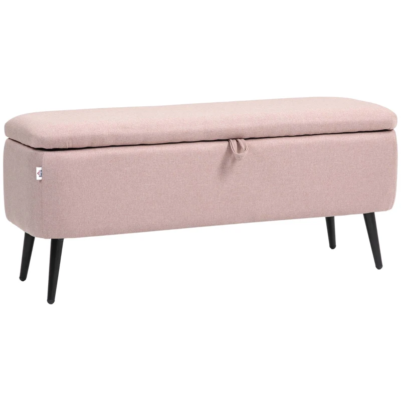 HOMCOM Banco de Almacenamiento con Tapa Abatible y Patas de Acero para Dormitorio Salón Entrada 101x38,5x44,5cm Rosa