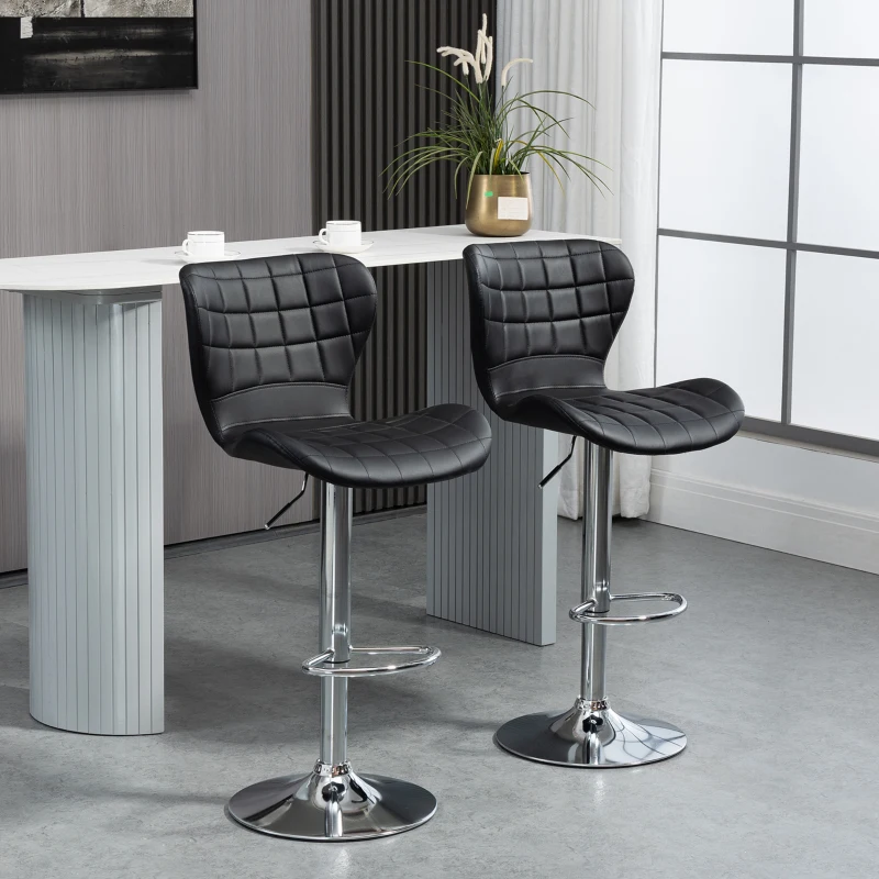 HOMCOM Lot de 2 Tabourets de Bar Design Contemporain Hauteur d'assise réglable 59-81 cm pivotant 360° PU noir