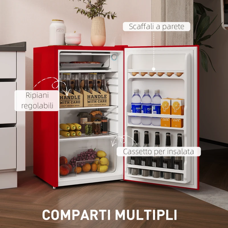 HOMCOM Frigorifero Piccolo 91L MonoPorta Reversibile con Congelatore e Temperatura Regolabile, Rosso