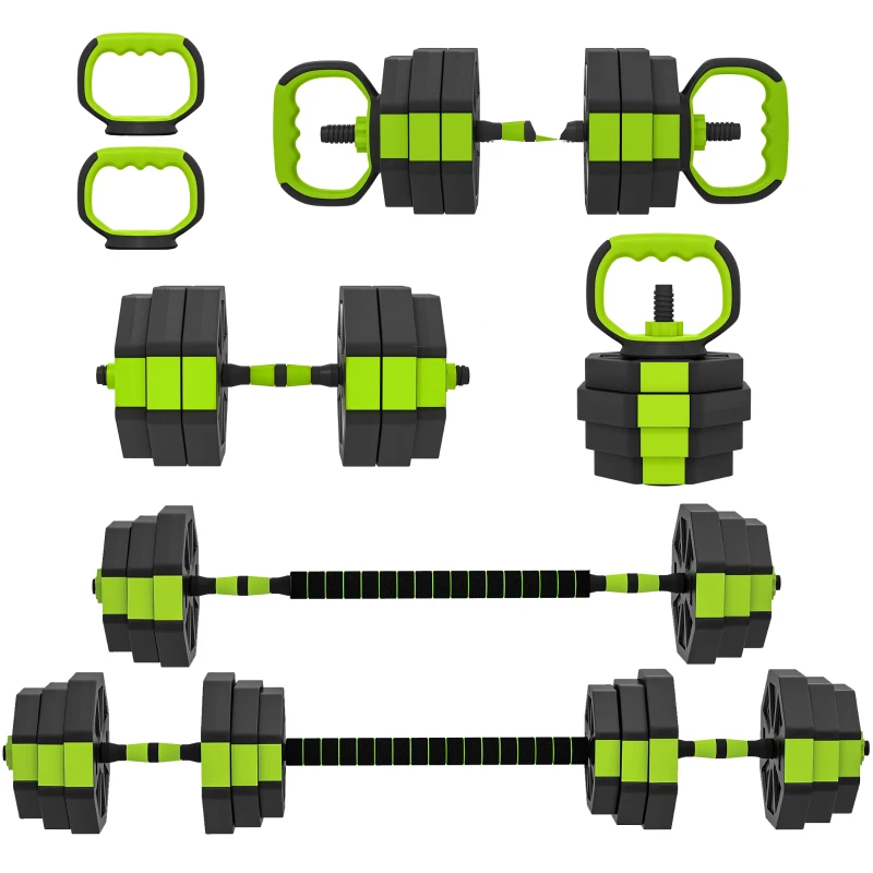 SPORTNOW Conjunto de Halteres Ajustáveis 4 em 1 25 kg Conjunto de Pesos Utilizado como Kettlebell Barra Halteres ou Suporte para Flexões Verde
