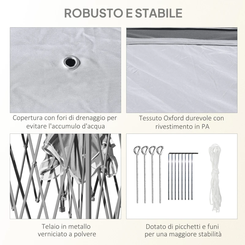 Outsunny Gazebo da Esterno Pieghevole ad Altezza Regolabile con Zanzariere, 3.3x3.3x2.8 m, Grigio