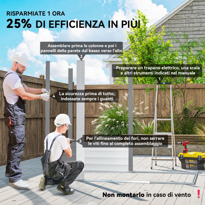 Outsunny Casetta porta Attrezzi con Porte Scorrevoli e 4 Prese d'Aria, in Acciaio e PP 196x236x208 cm, Grigio Chiaro