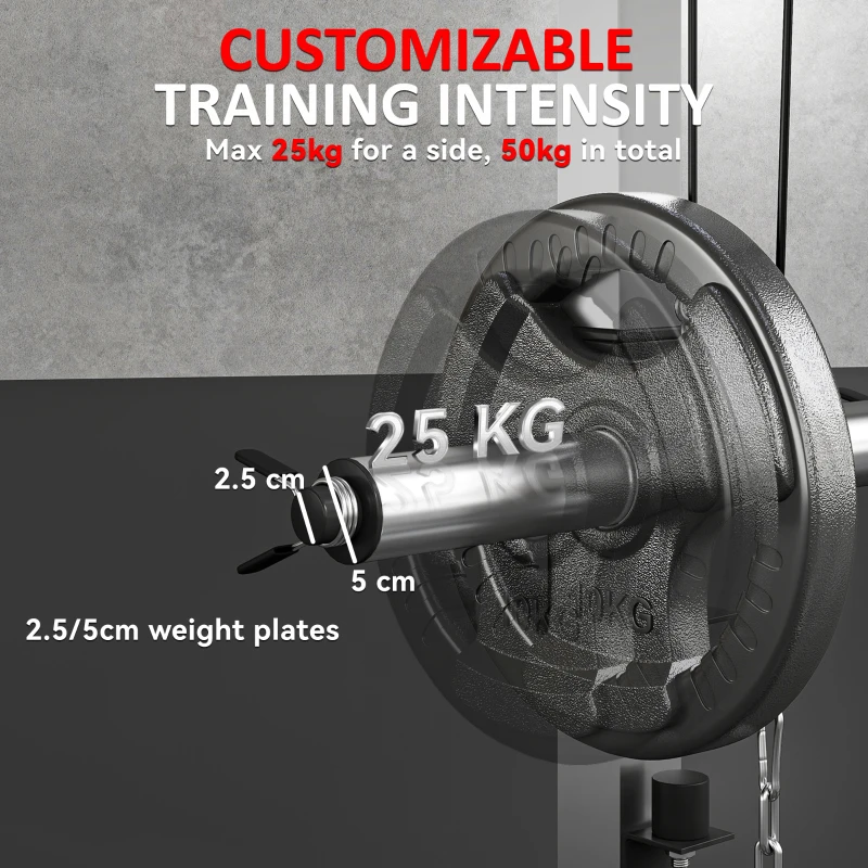 SPORTNOW 3-in-1 Gym Station with 17-level Squat Rack Dual Cable Pulley System Home Strength Training, Black