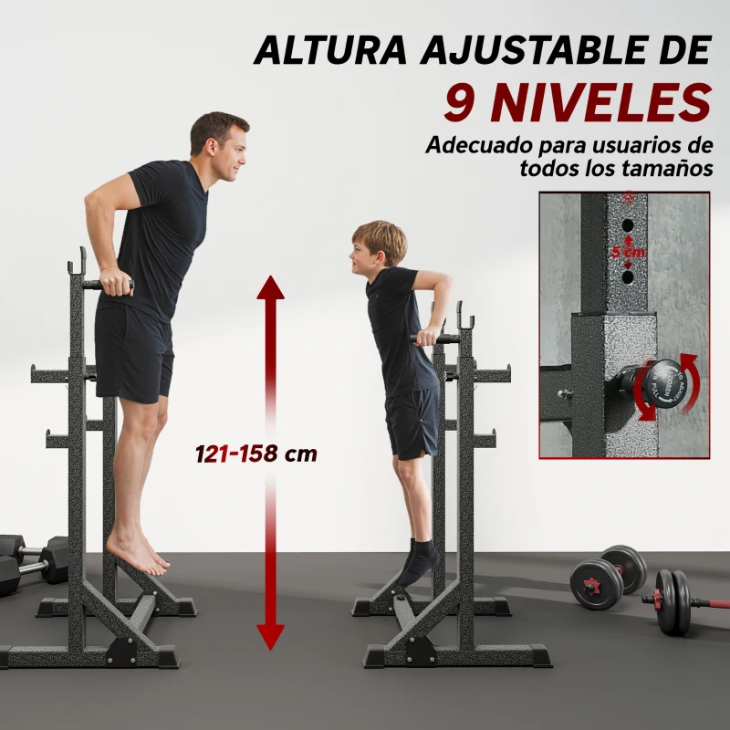 SPORTNOW Soporte para Barras de Pesas con Ancho y Altura Ajustable Rack Musculación con Marco de Acero Carga 150 kg Negro