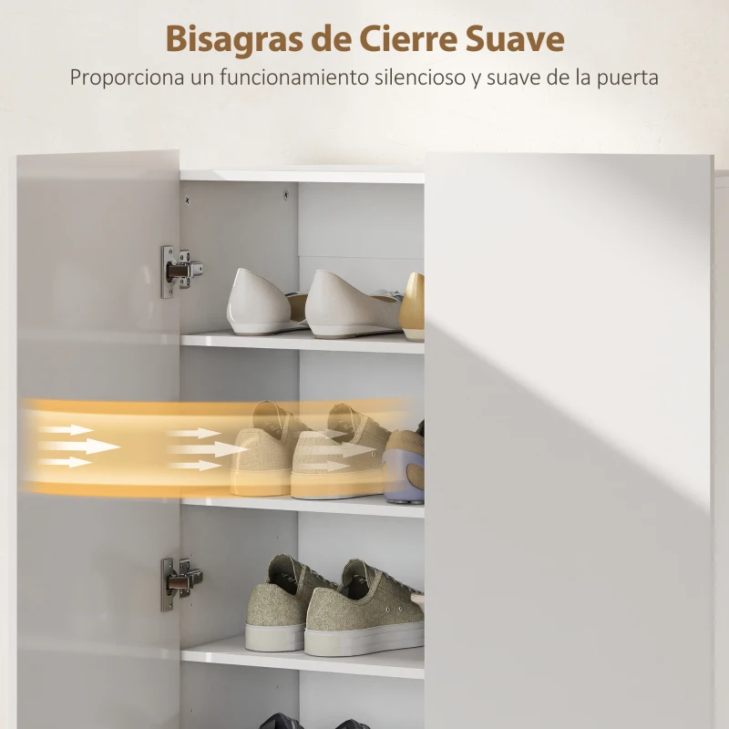 HOMCOM Zapatero Entrada Recibidor con 2 Puertas con Cierre Suave y Estantes Ajustables para 20 Pares de Zapatos Blanco Brillo