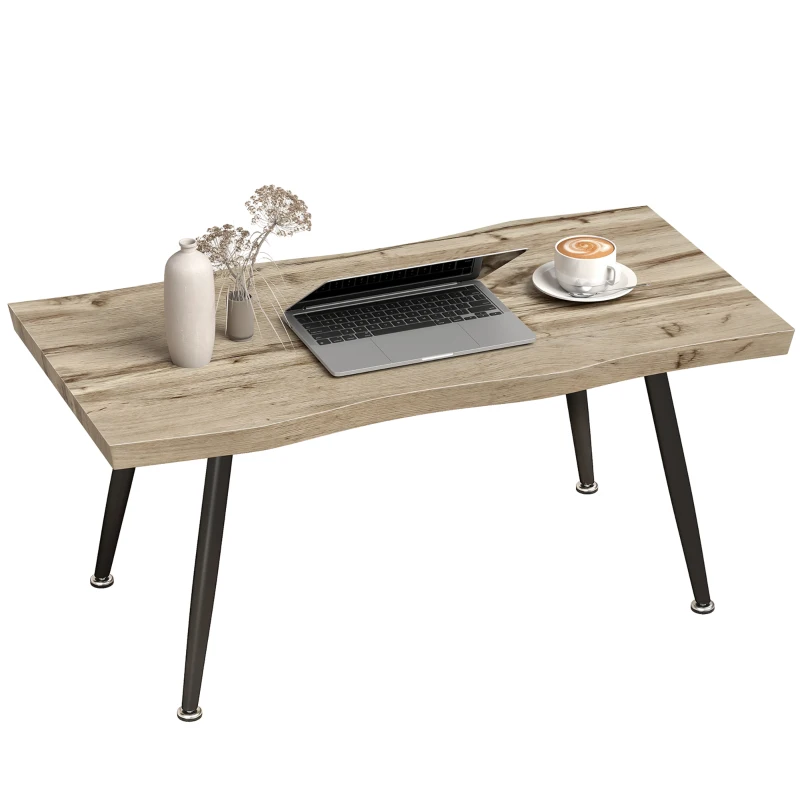 HOMCOM Mesa de Centro Curva Mesa baja para Salón Moderno con Tablero Grueso de 4 cm Patas de Acero 100x50x45 cm Roble