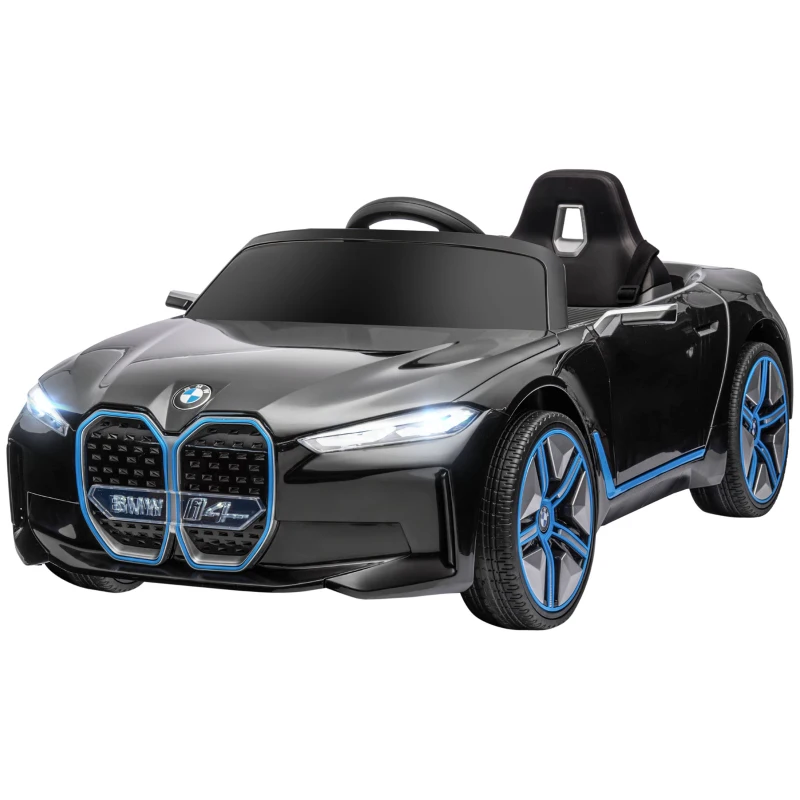 HOMCOM Coche Eléctrico para Niños 37-72 Meses Autorización BMW I4 con Control Remoto y Cinturón de Seguridad 115x67x45cm Negro