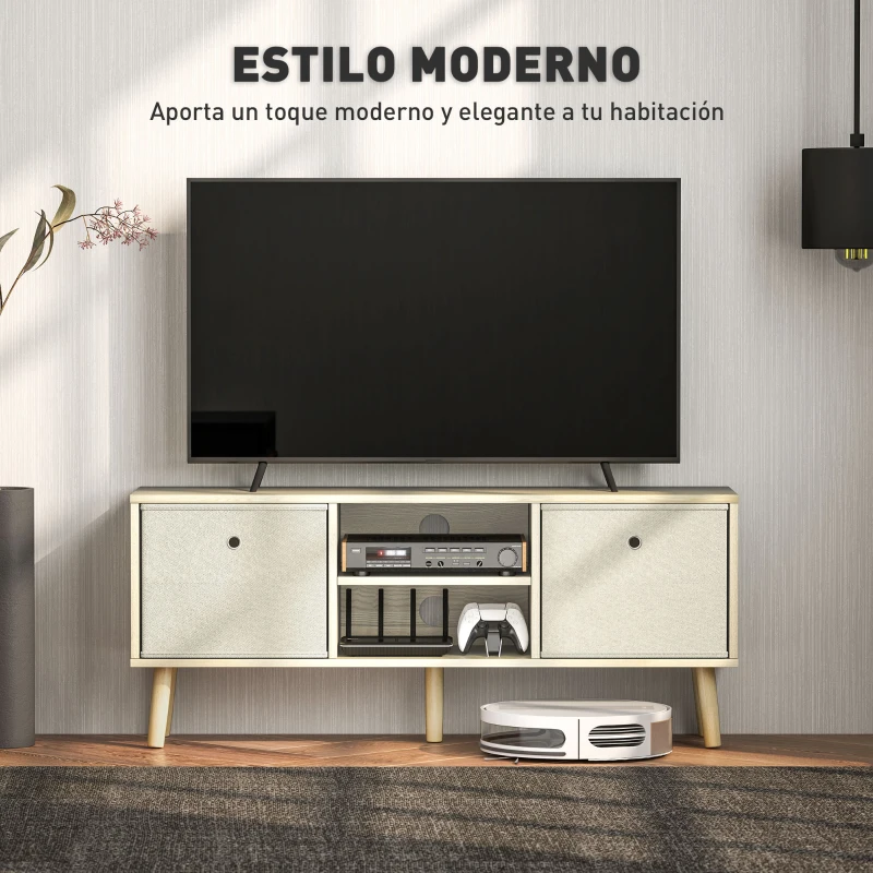 HOMCOM Mueble de TV para Televisores de hasta 50 Pulgadas con 2 Cajones de Tela y Estantes Abiertos Madera y Beige