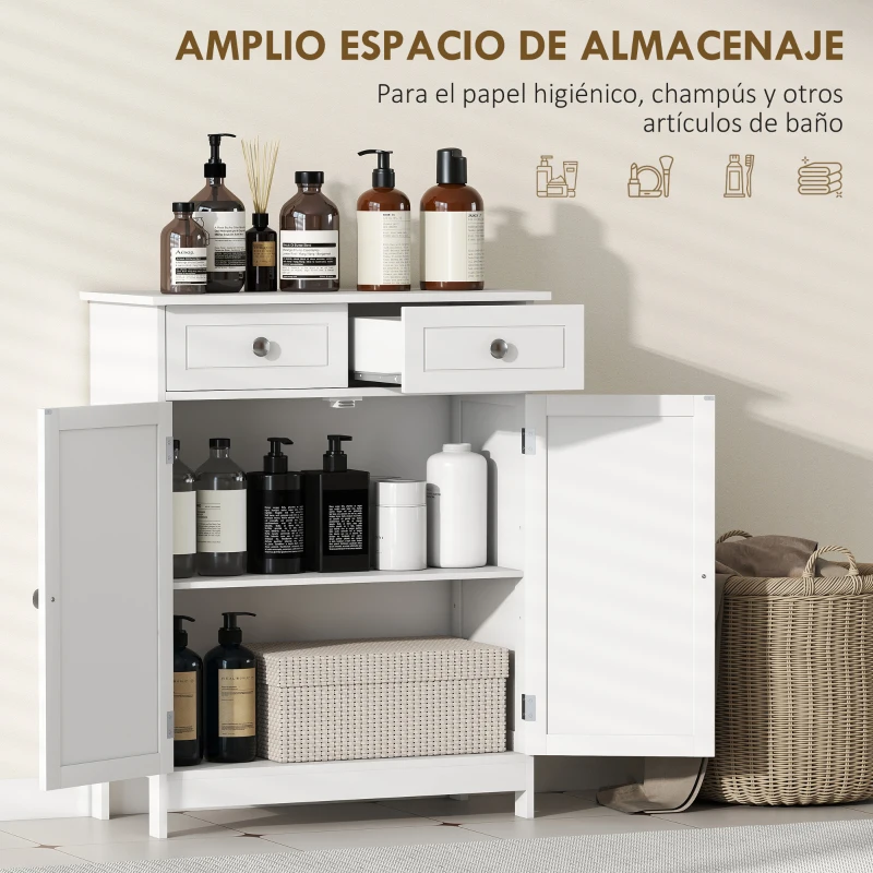 kleankin Armario Auxiliar de Baño con Cajones de Estilo Clásico Mueble Auxiliar de Pasillo Dormitorio 60x30x75 cm Blanco