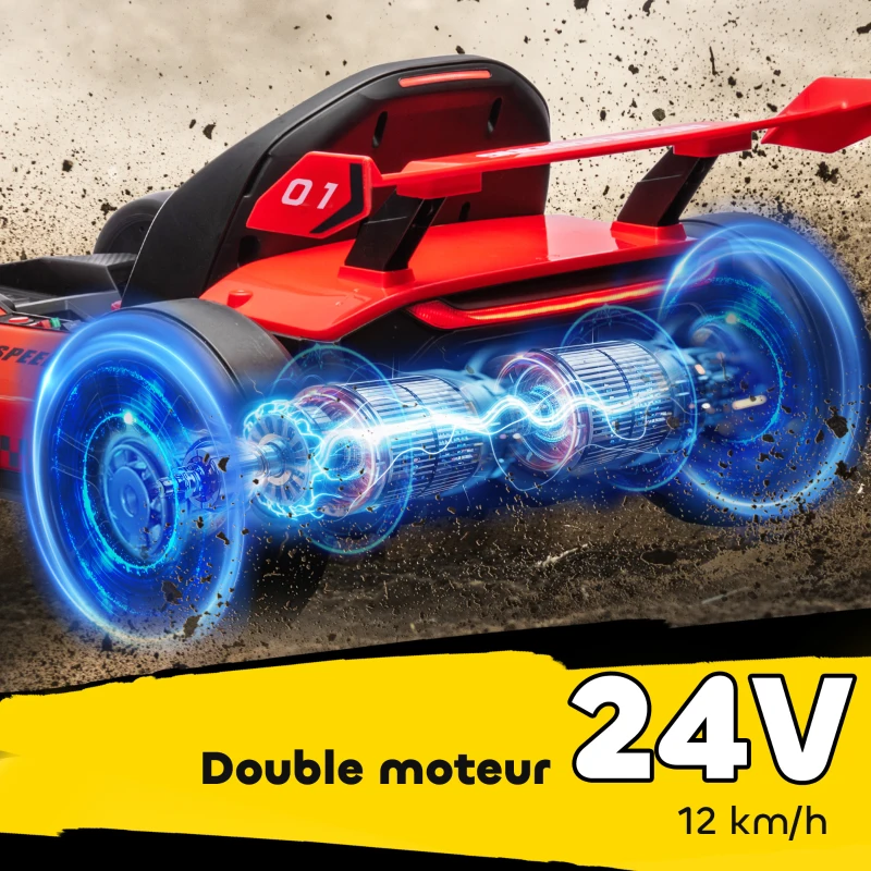 HOMCOM Kart électrique pour enfants moteur 2 x 150W batterie 24 V 120 x 76 x 53,5 cm rouge(m-6)
