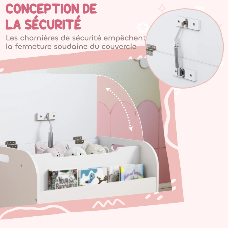 AIYAPLAY Coffre à jouet enfant, coffre de rangement enfant, couvercle rabattable et compartiment ouvert, 60x40x43cm, blanc