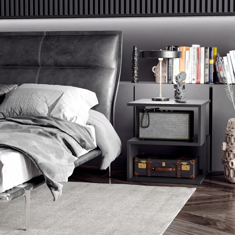 HOMCOM Mesa Auxiliar Cuadrada de 3 Niveles con 3 Estantes Abiertos de Almacenaje para Salón Dormitorio 40x40x43 cm Negro