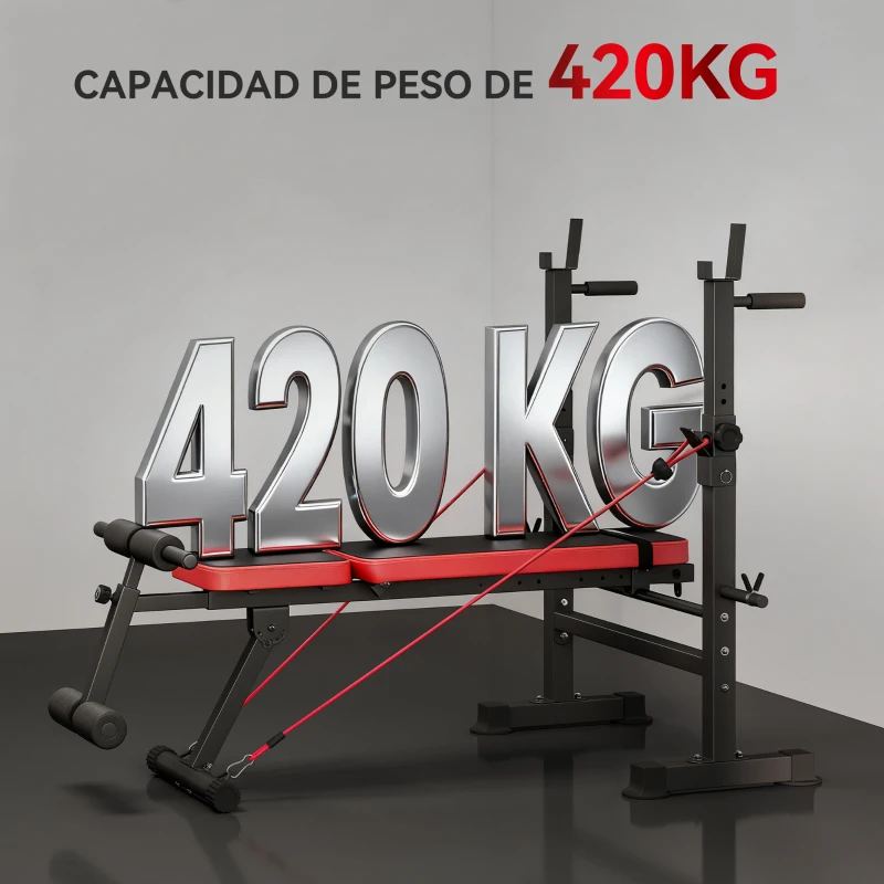 SPORTNOW Banco de Musculación Carga 420 kg con Soporte para Barra y Respaldo Ajustable para Entrenamiento en Casa Gimnasio