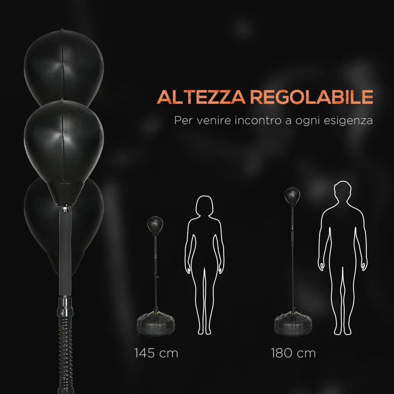 SPORTNOW Punching Ball da Terra con Base Riempibile e Ventose, Altezza Regolabile da 145-180 cm, Nero