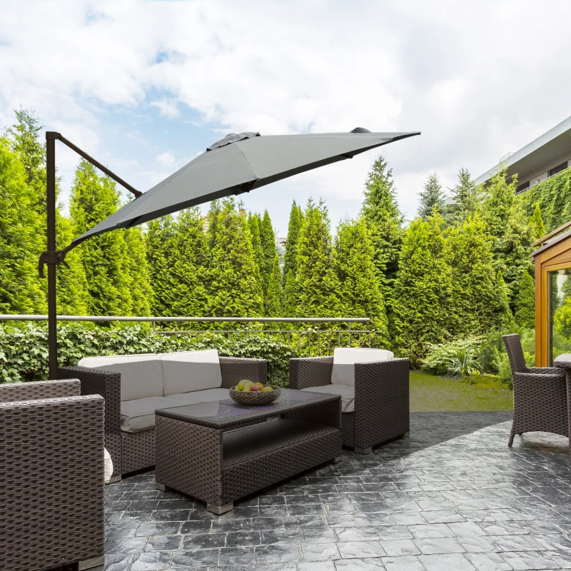 Outsunny Parasol déporté octogonal inclinable parasol rotatif 360° avec pied en croix 8 beleines manivelle inclus châssis alu. acier Ø 3 x 2,5H m gris foncé