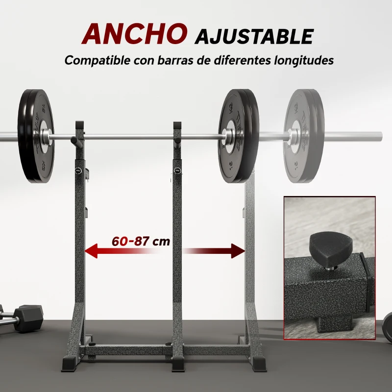 SPORTNOW Soporte para Barras de Pesas con Ancho y Altura Ajustable Rack Musculación con Marco de Acero Carga 150 kg Negro