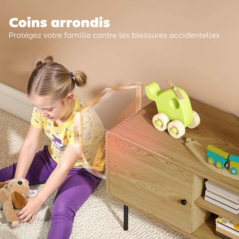 HOMCOM Meuble TV, meuble télé jusqu'à 55 pouces avec 2 portes, 2 compartiments ouverts, pieds en acier, 120x40x50cm, chêne