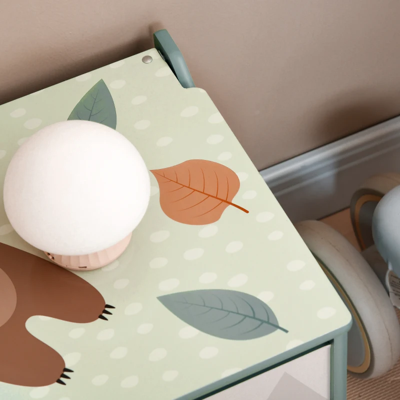 ZONEKIZ Coffre à jouet enfant coffre de rangement enfant couvercle rabattable motif de forêt coins arrondis 60 x 37 x 39 cm vert