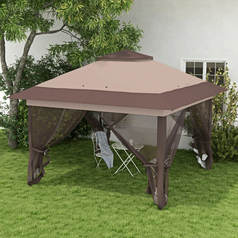 Outsunny Tonnelle barnum de jardin pop-up pliant acier polyester moustiquaires + sac de transport à roulettes kaki marron