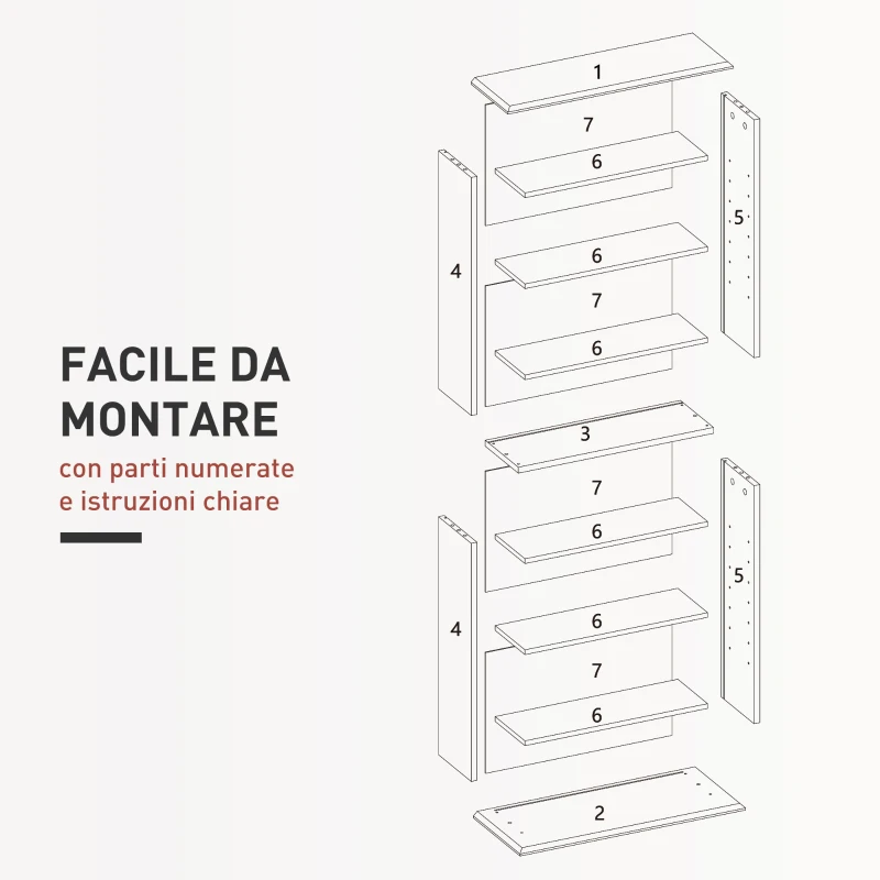 HOMCOM Scaffale Porta CD con 6 Ripiani Regolabili, Capacità di 360 CD/185 DVD, 58x24x124.5 cm, Bianco
