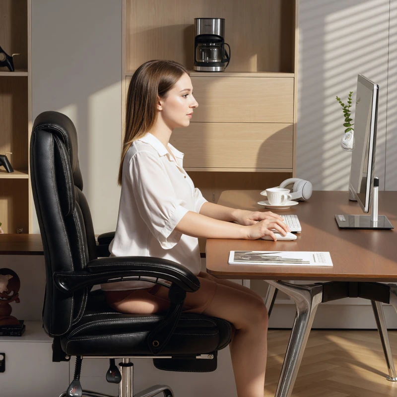 HOMCOM Faux Leather Reclining Office Chair, with Footrest - Black