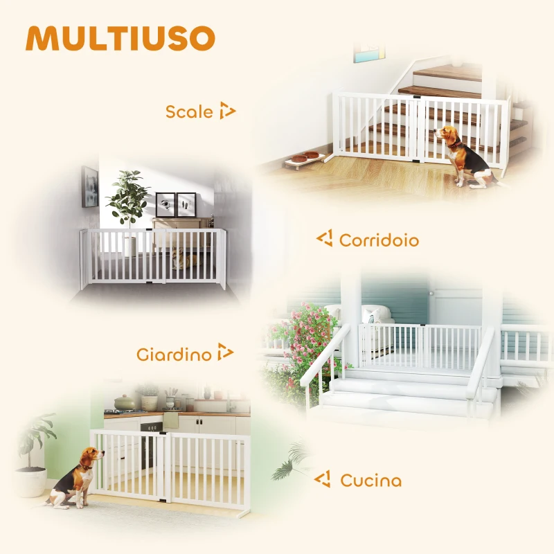 PawHut Cancellino per Cani Taglia Media e Piccola Estensibile Autoportante in Legno, 102-183x57x70 cm, Bianco