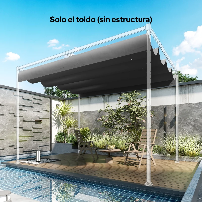Outsunny Techo de Repuesto Retráctil 4x3,5 m para Marco de 4x3 m Toldo de Tela Solo para Cenador Jardín con 8 Orificios Gris