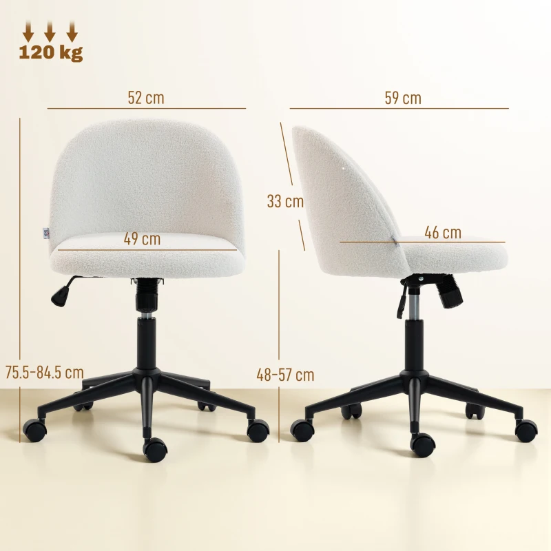 HOMCOM Teddy Fleece Office Chair with Wheels - Cream White