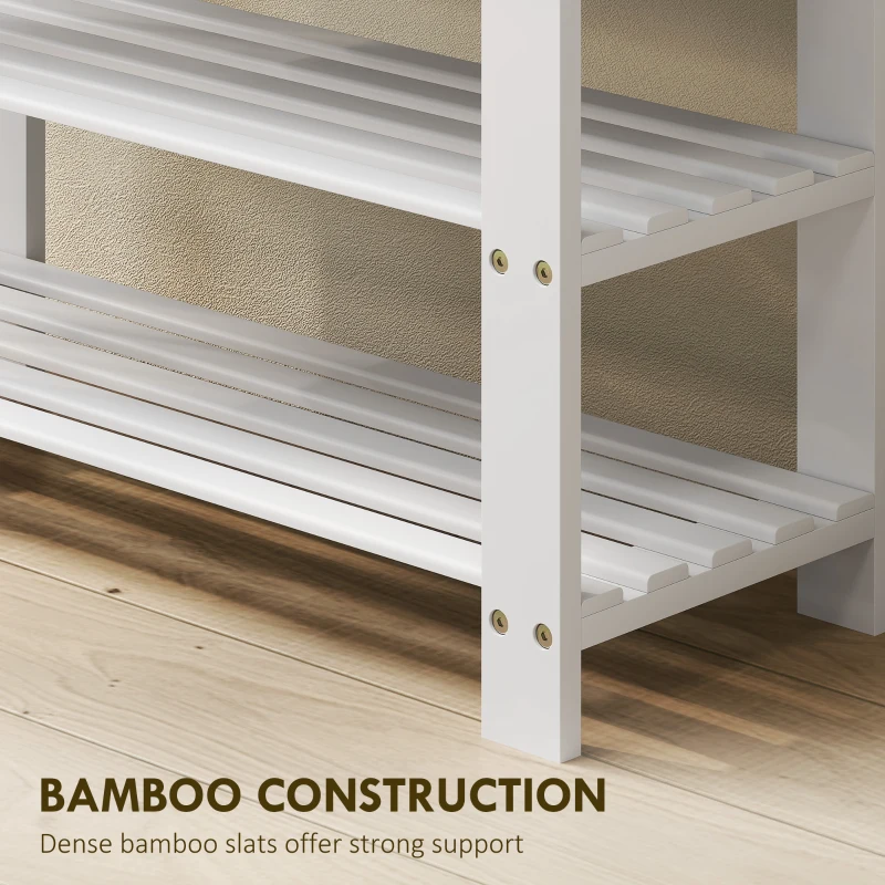 HOMCOM Two Shelf Bamboo Shoe Storage Bench - White
