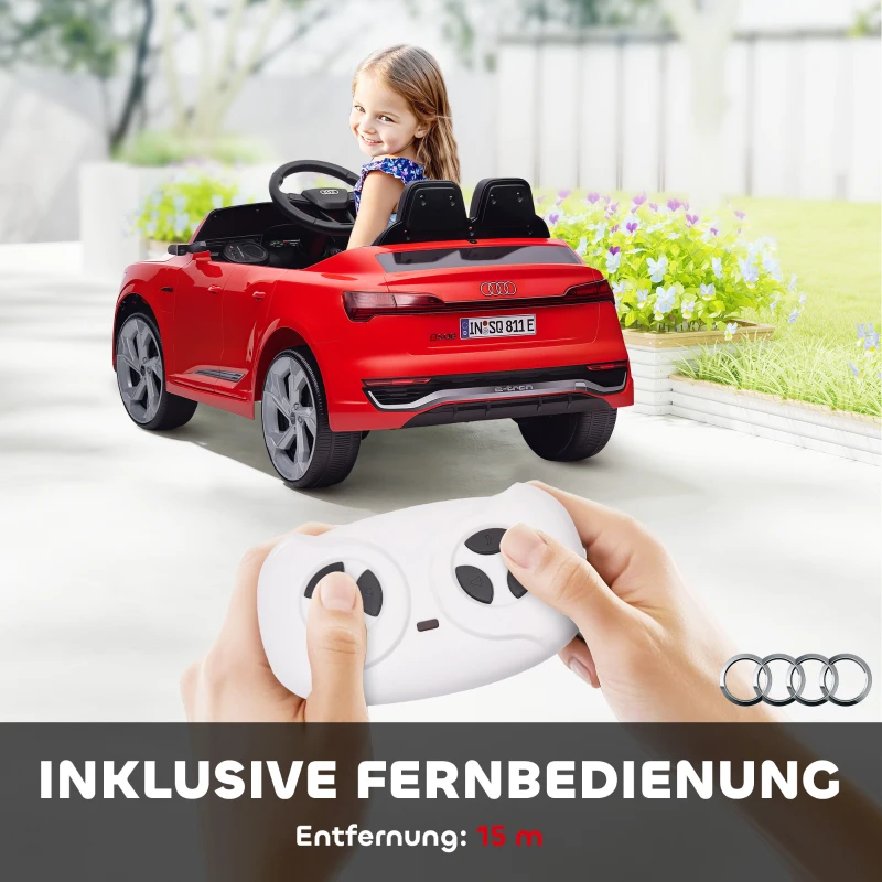 AIYAPLAY Elektro-Kinderauto, 12V Audi Q8, 3-5 km/h, Fernsteuerung, Scheinwerfer, Musik, Rot